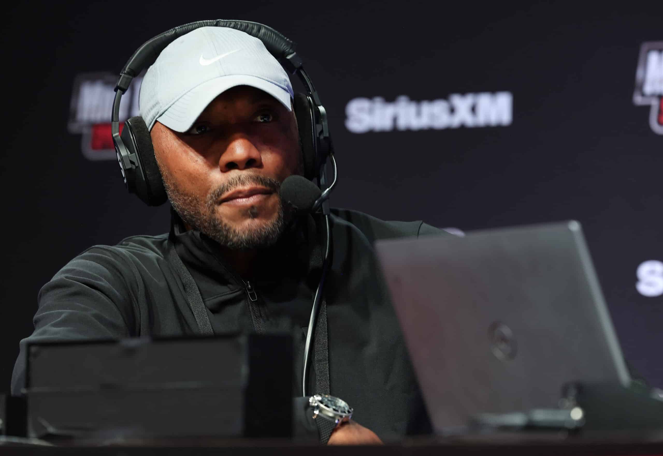 LAS VEGAS, NEVADA - FEBRUARY 09: Louis Riddick speaks at SiriusXM at Super Bowl LVIII on February 09, 2024 in Las Vegas, Nevada.